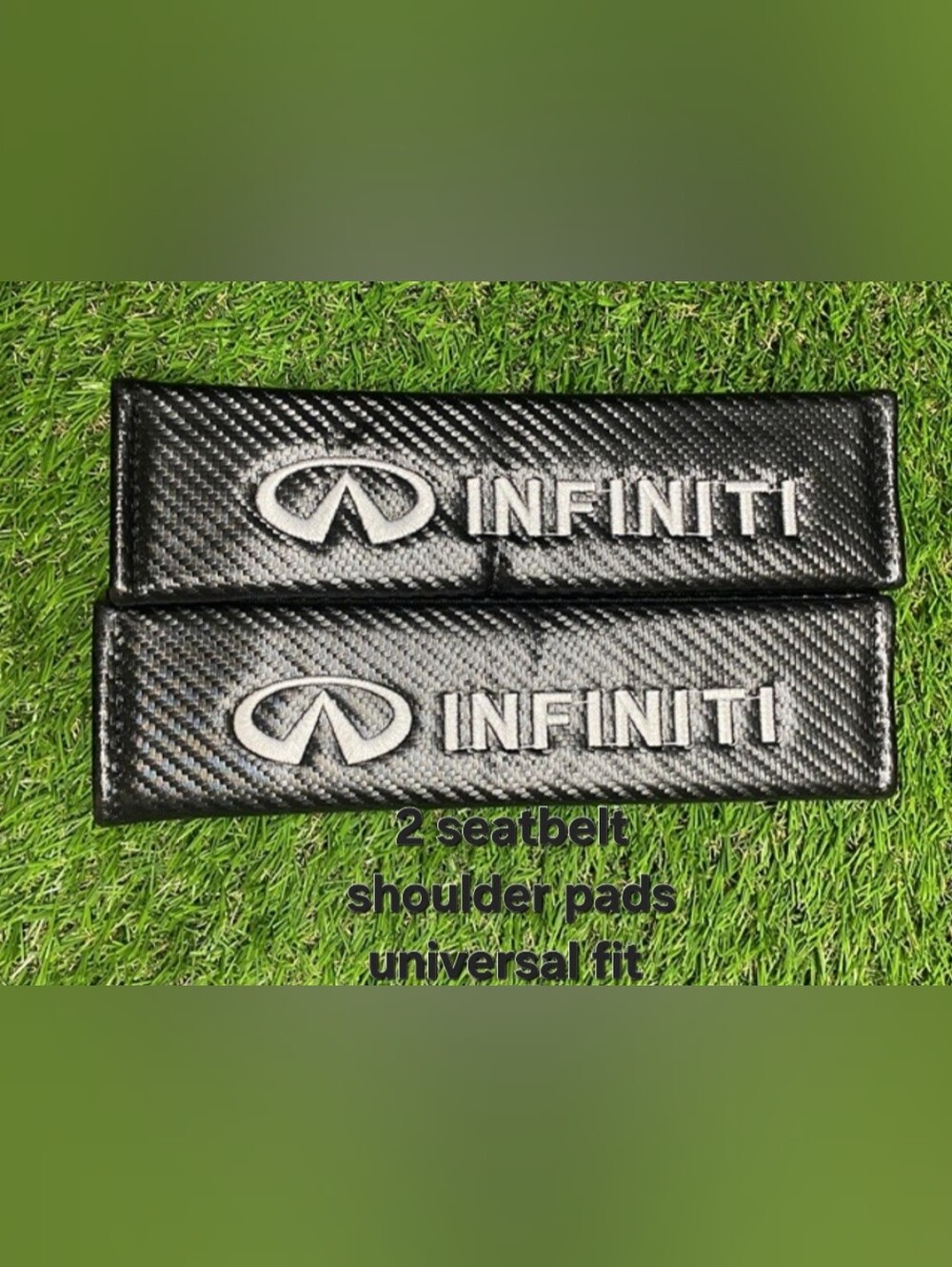 2 Infiniti Embroidered Carbon Fiber Black Seatbelt Shoulder Pad Covers